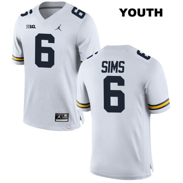 Youth NCAA Michigan Wolverines Myles Sims #6 White Jordan Brand Authentic Stitched Football College Jersey ZJ25R33XG